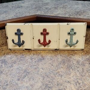 Coastal Anchor Wall Hooks - Cream with Blue, Red, Turquoise Anchors